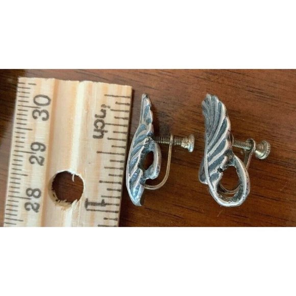 Native American Earrings Floral Leaf Sterling Silver Screw Back Earrings Vintage - Picture 2 of 11